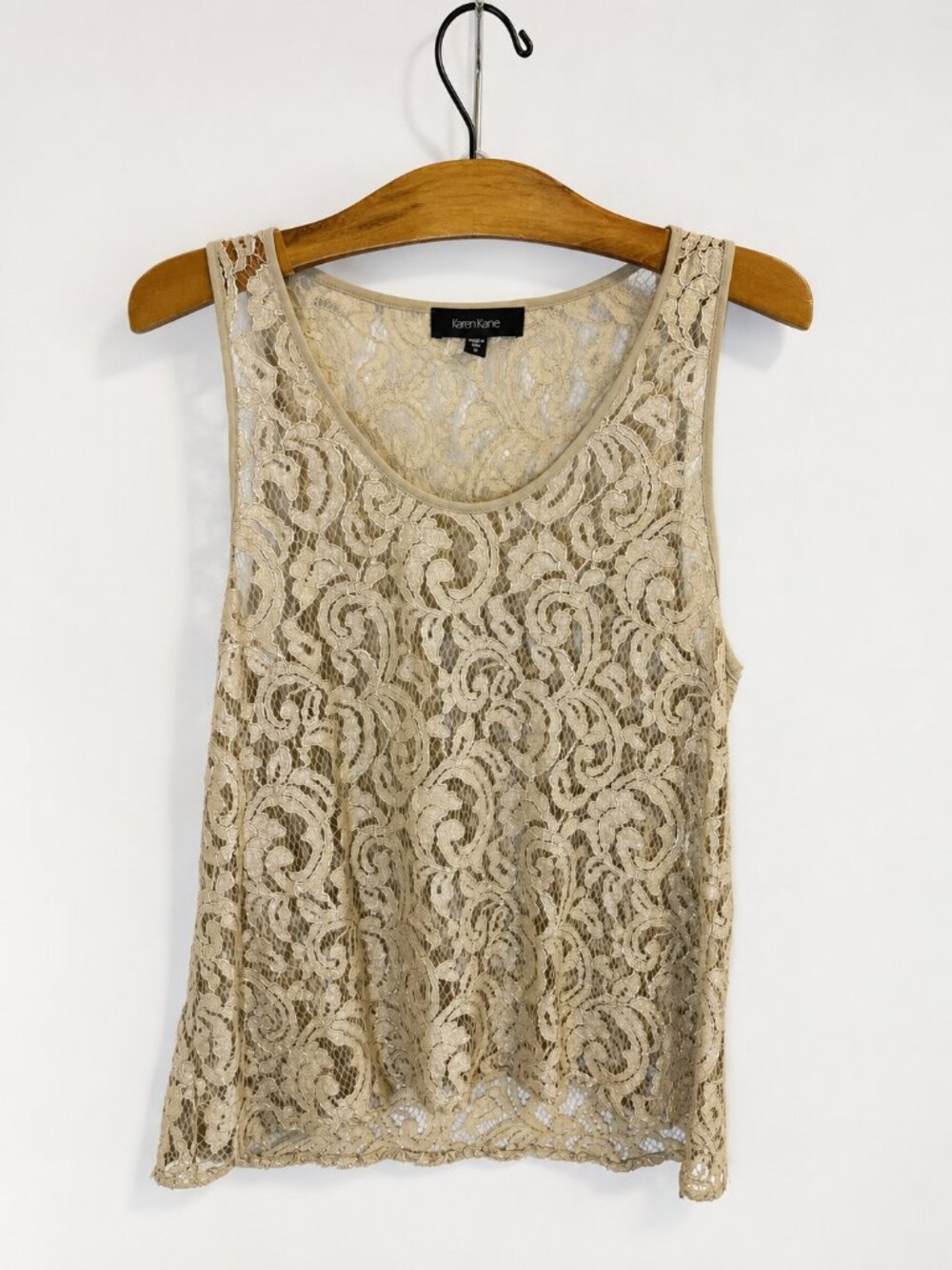 Karen Kane Taupe Beige Sheer Lace Tank Top XS